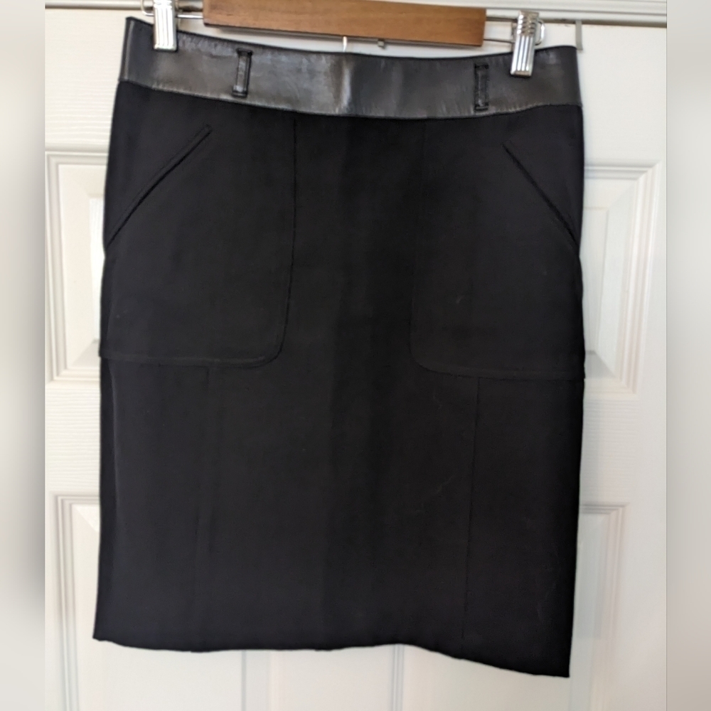 PRADA Leather Trim Pencil Skirt with Pockets